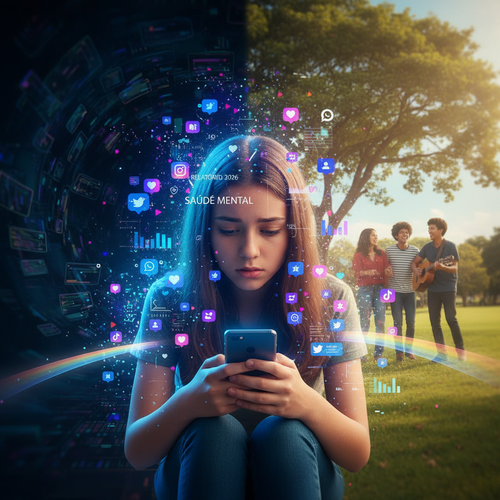 Young person balancing smartphone anxiety with real-world wellness and connection.