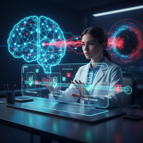 Data validation pipeline with AI model, quality checkpoints, and data filtering process illustrated with modern design elements.